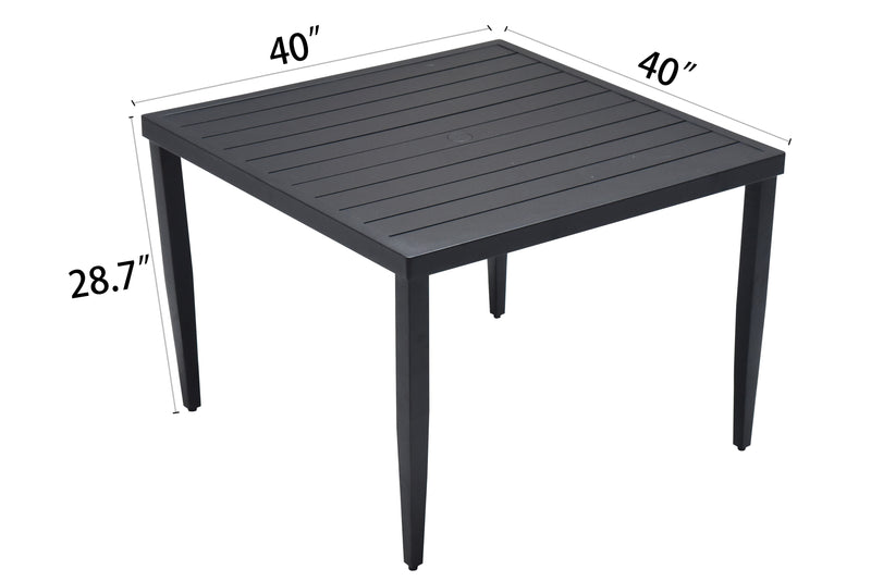 Outdoor Patio Square Dining Table With Tapered Feet & Umbrella Hole - Ember Black