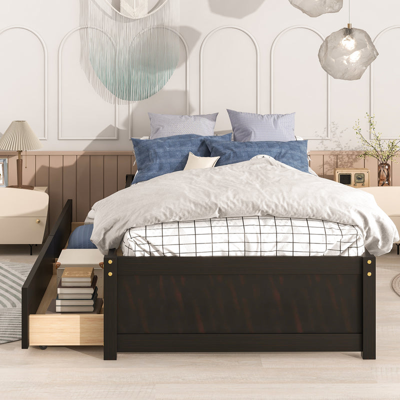 Twin Bed with 2 Drawers, Solid Wood, No Box Spring Needed ,Espresso(New SKU:W504P149043)