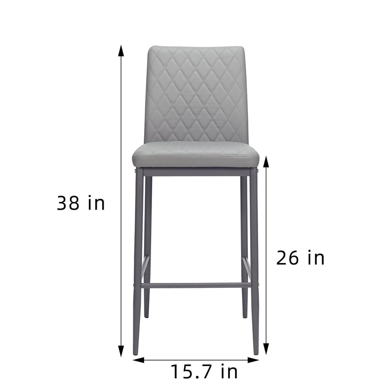 Modern Simple Bar Chair, Fireproof Leather Spraying Metal Pipe, Diamond Grid Pattern, Restaurant, Family (Set of 2) - Light Gray