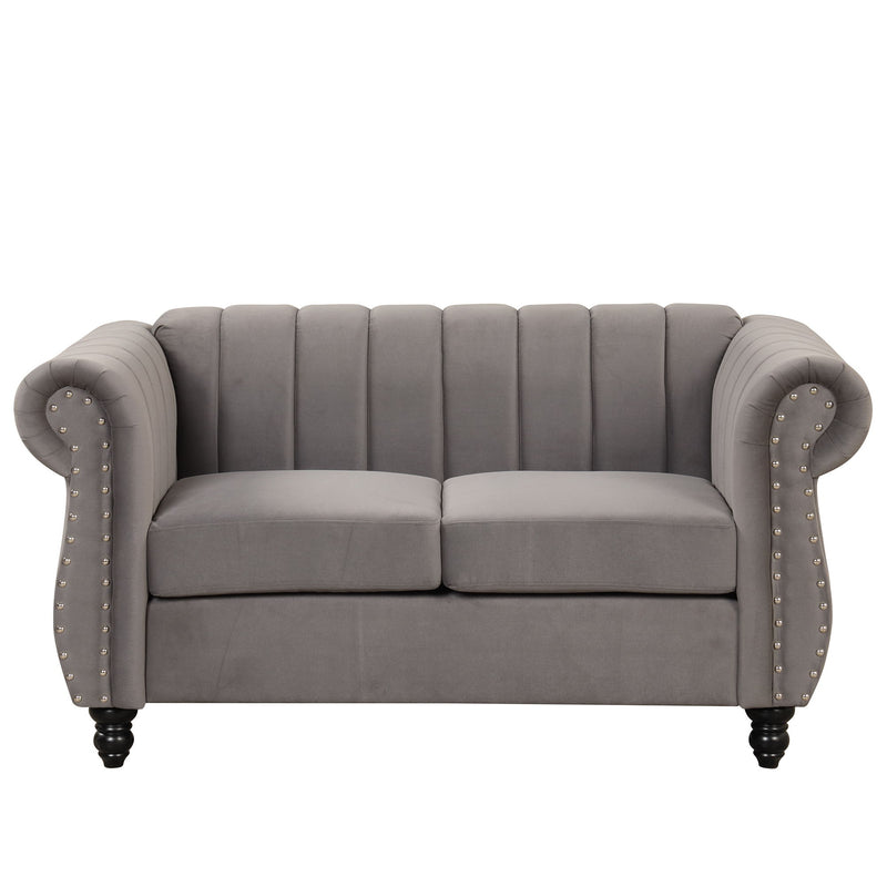 Modern Sofa Dutch Fluff Upholstered Sofa With Solid Legs, Buttoned Tufted Backrest