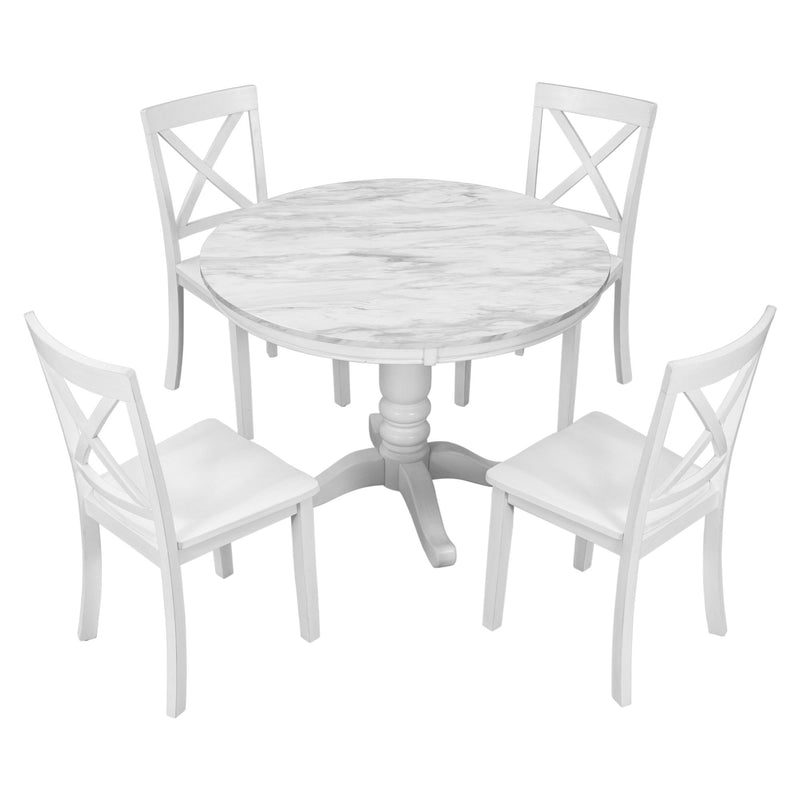 5 Pieces Dining Table And Chairs Set For 4 Persons, Kitchen Room Solid Wood Table With 4 Chairs