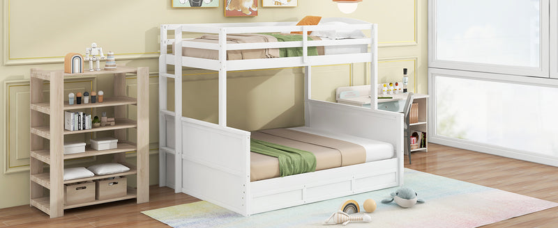 Wood Twin over Full Bunk Bed with Hydraulic Lift Up Storage, White