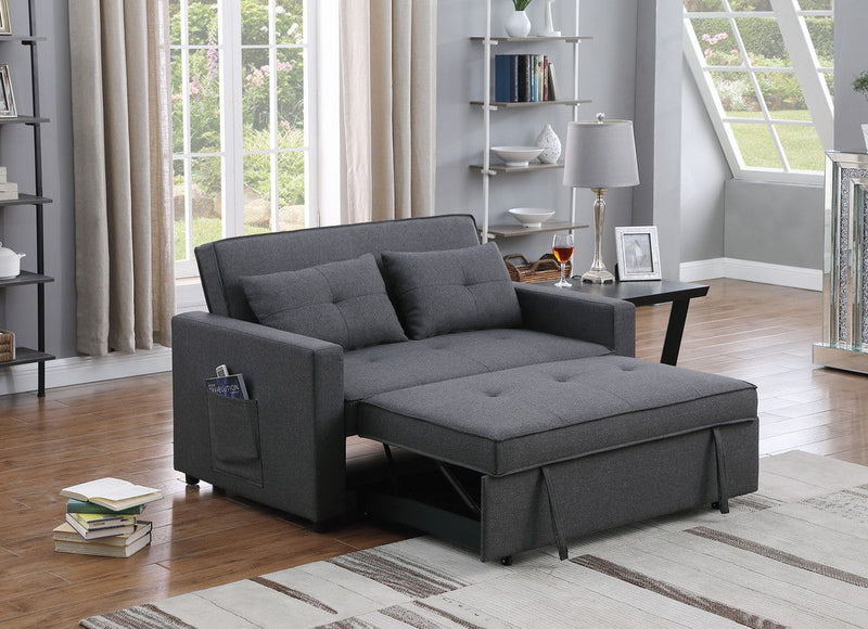 Zoey - Linen Convertible Sleeper Loveseat With Side Pocket