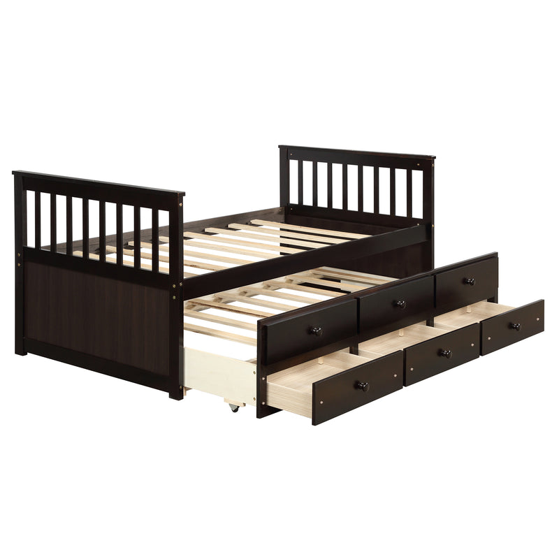 TOPMAX Captain's Bed Twin Daybed with Trundle Bed and Storage Drawers, Espresso