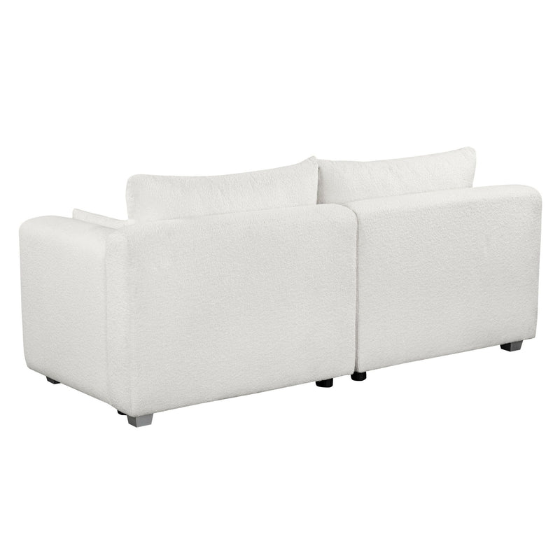 Modern Loop Yarn Sofa, One Piece Seat Frame, Minimalist 2-3 Seat Couch Easy To Install, Loveseats With Extra Wide Domed Arms For Living Room (2 Pillows) - White