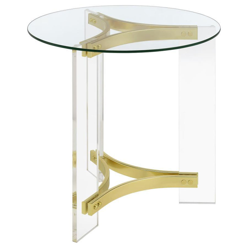 Janessa - Round Glass Top Acrylic Leg End Table Matte - Brass