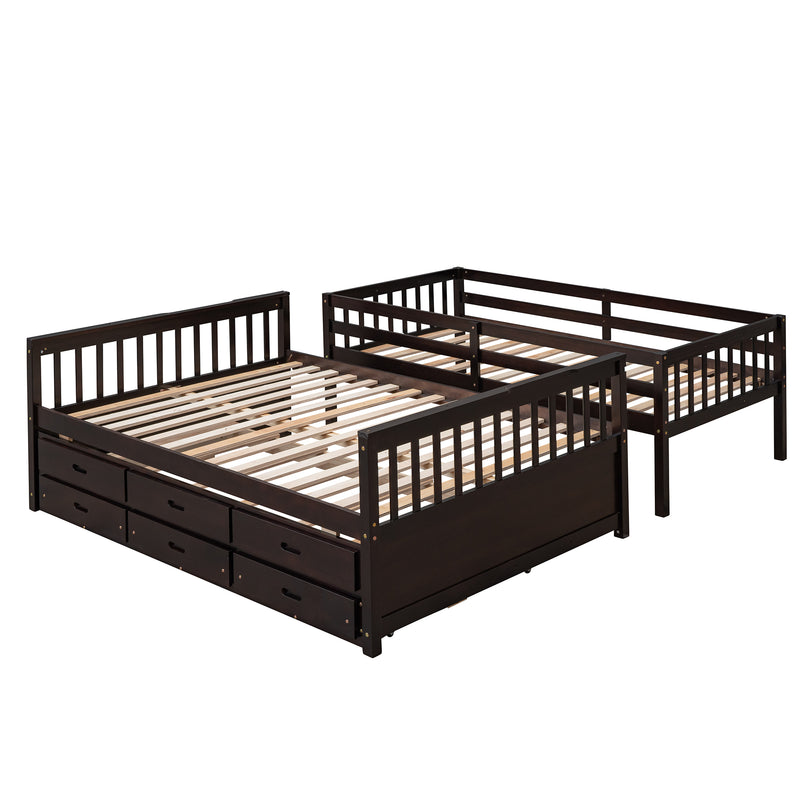 Twin-Over-Full Bunk Bed with Twin size Trundle , Separable Bunk Bed with Drawers for Bedroom - Espresso