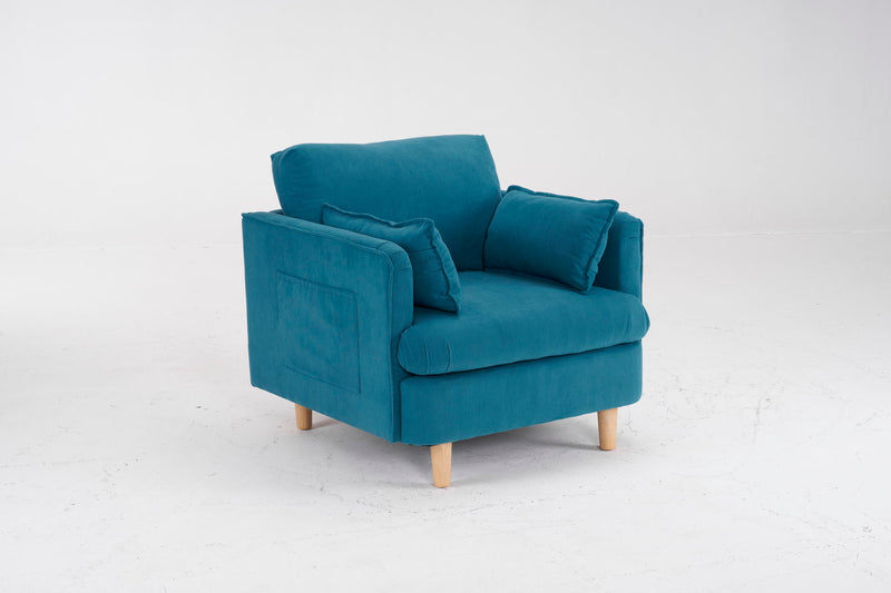 29.5" W Modern Fabric Decorative Chair Armchair Upholstered Reading Chair Single Sofa Casual Club Chair With Solid Wooden Feet And 2 Pillow, For Living Room, Bedroom, Bed Room, Office, Corduroy Fabric - Blue