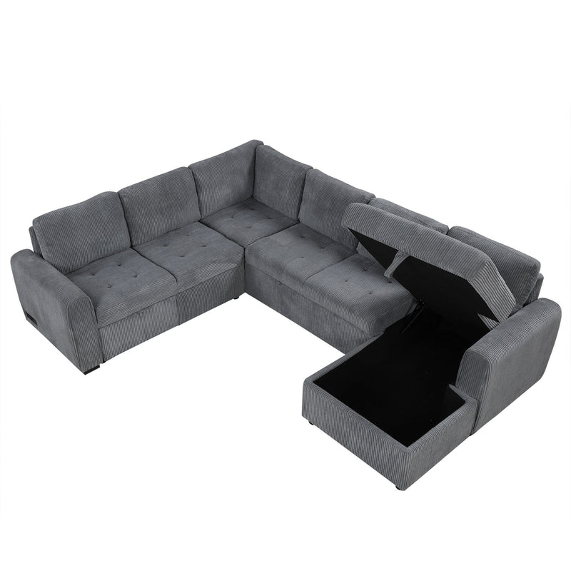 U-Shaped Sofa Sectional Sofa Pull-Out Sofa Bed With A Storage Chaise Lounge, Charging Devices For Living Room - Gray