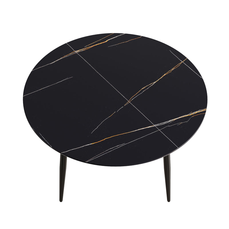 Modern Artificial Stone Round Dining Table With Metal Legs, Can Accommodate 6 People - Black