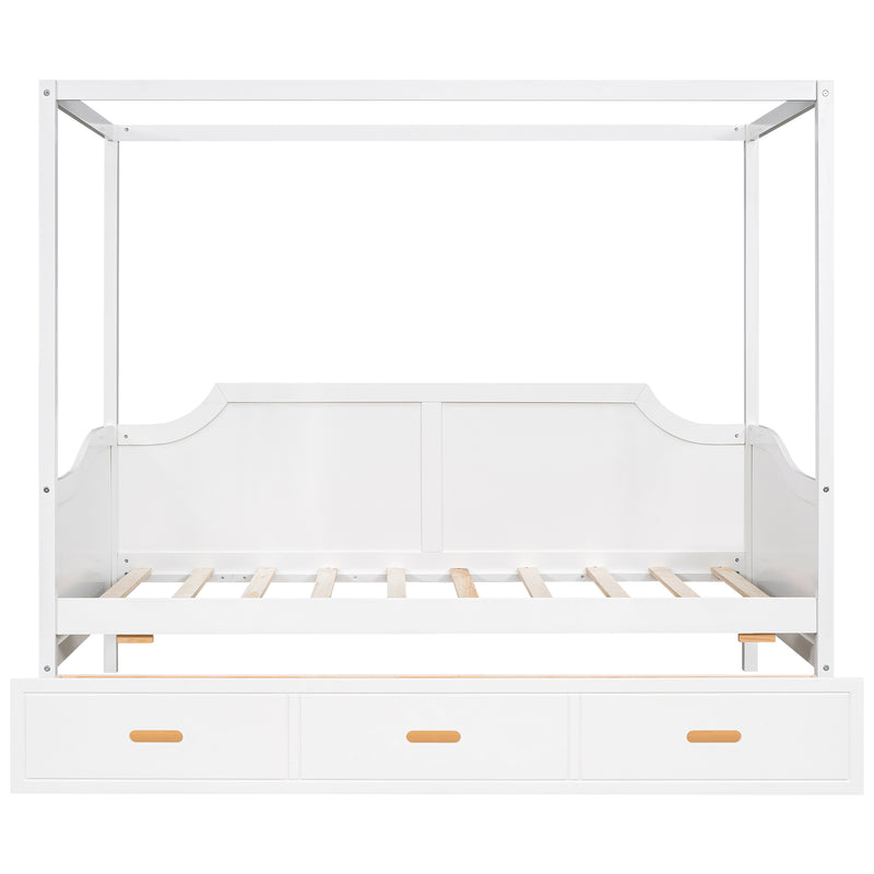 Twin Size Wooden Canopy Daybed with 3 in 1 Storage Drawers,White