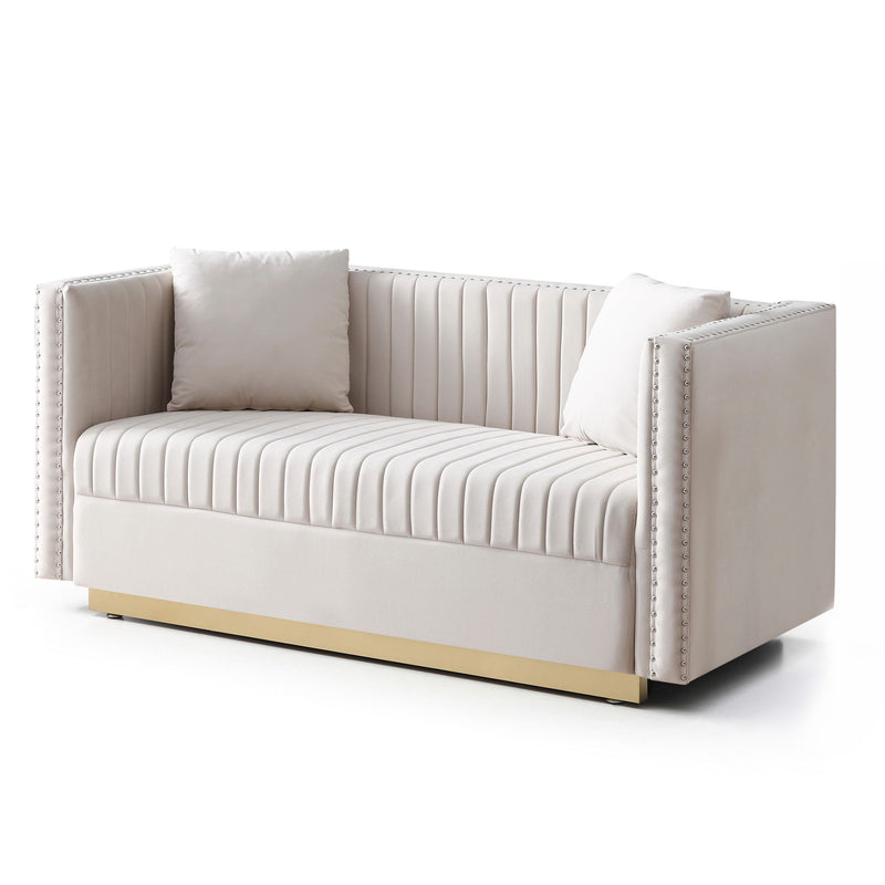 Contemporary Vertical Channel Tufted Velvet Sofa Loveseat Upholstered 2 Pieces Set With 4 Pillows