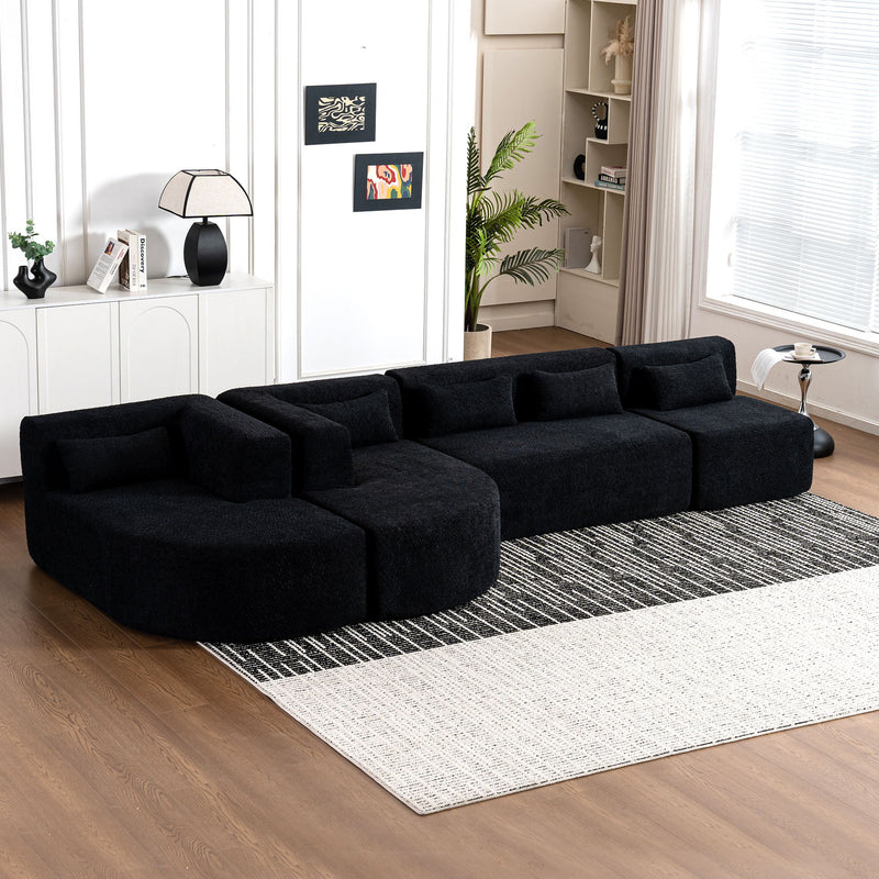 Upholstered Sofa Free Combined Sofa Couch With Two Chaise Lounge And Five Back Pillows For Living Room - Black