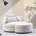 Large Round Chair With Storage Linen Fabric For Living Room Hotel With Cushions