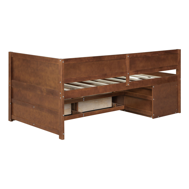 Twin Size Daybed with Drawers and Shelves, Walnut