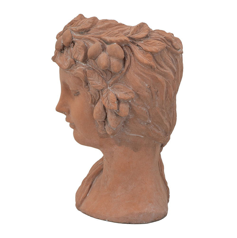 8X9X11.5" Head Bust Planter, Greek Style Cement Head Planter, Indoor Outdoor Home Garden Decor - Brown