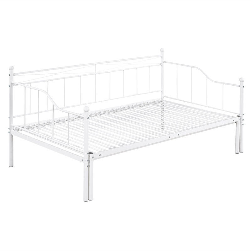 Twin Size Metal Daybed with Trundle, Daybed with Slat No Box required White