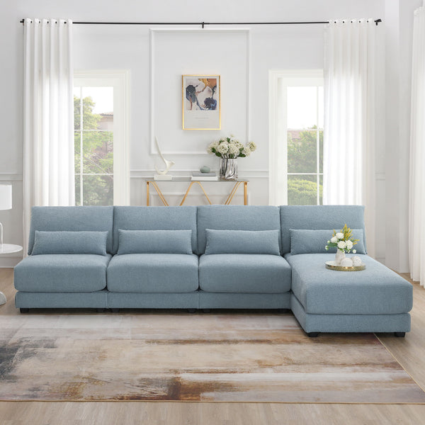 Oversized Deep Seat Sectional Sofa With Reversible Chaise, Loop Yarn Fabric 5-Seat Armless Indoor Furniture, Convertible L-Shaped Couch For Living Room, Apartment