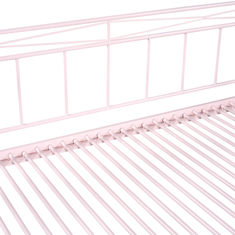 Twin Size Metal Daybed with Trundle, Daybed with Slat No Box required Pink