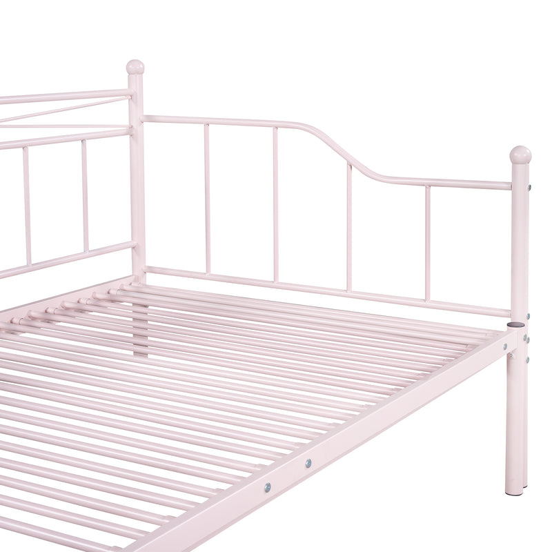 Twin Size Metal Daybed with Trundle, Daybed with Slat No Box required Pink