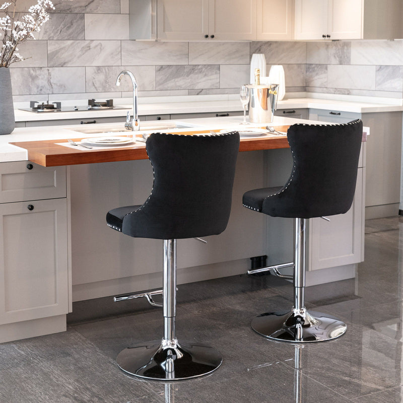 Swivel Velvet Barstools Adjusatble Seat Height From 25-33", Modern Upholstered Chrome Base Bar Stools With Backs Comfortable Tufted For Home Pub And Kitchen Island (Set of 2)