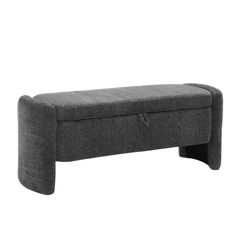 Oval Ottoman Storage Bench Chenille Bench With Large Storage Space For The Living Room, Entryway And Bedroom