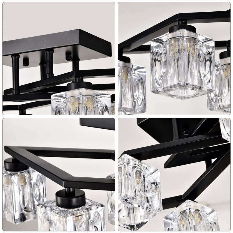 6 Light Crystal Ceiling Light For Dining Room, Modern Ceiling Lamp With Light Fixture For Farmhouse Entryway Living Room (6*G9 Bulbs Included) - Matte Black