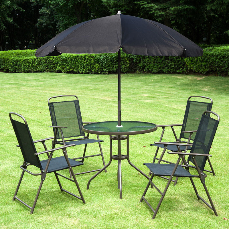 Outsunny - Patio Dining Set With Table Umbrella, Folding Chairs And Dining Table, Outdoor Patio Furniture Set