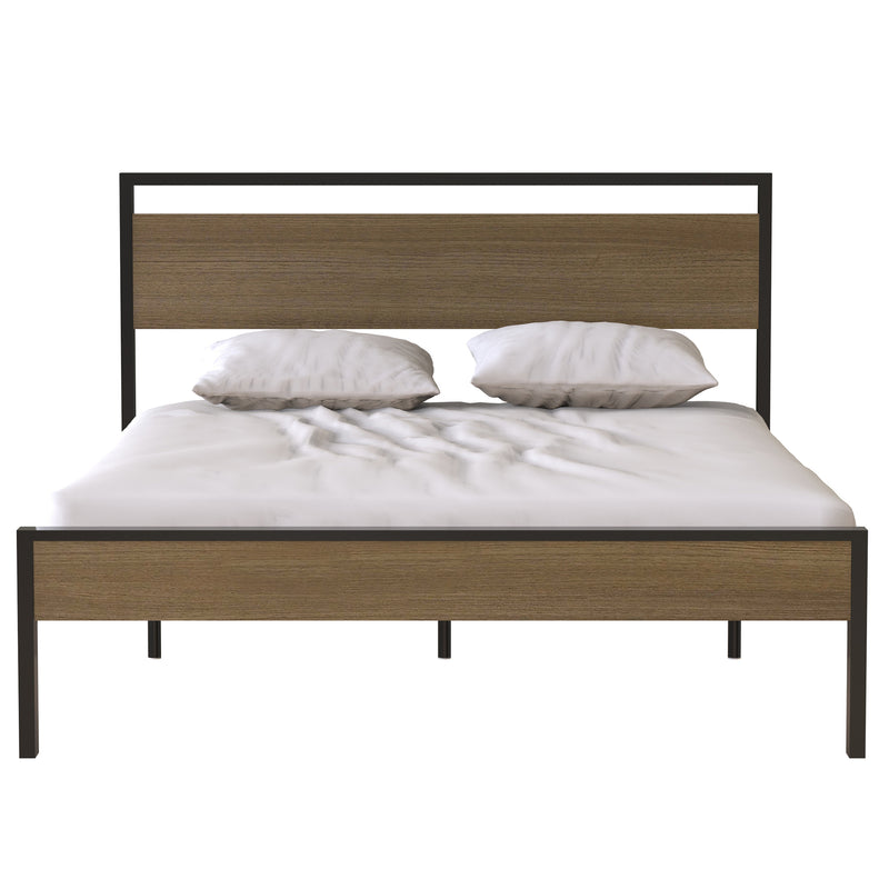 Ceres Metal Bed, Black with Cinnamon Wood Headboard & Footboard, Queen