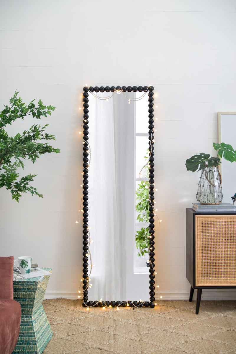 Full Length Mirror With Metal Beaded Frame, Rectangular Oversized Mirror For Living Room Bedroom - Black