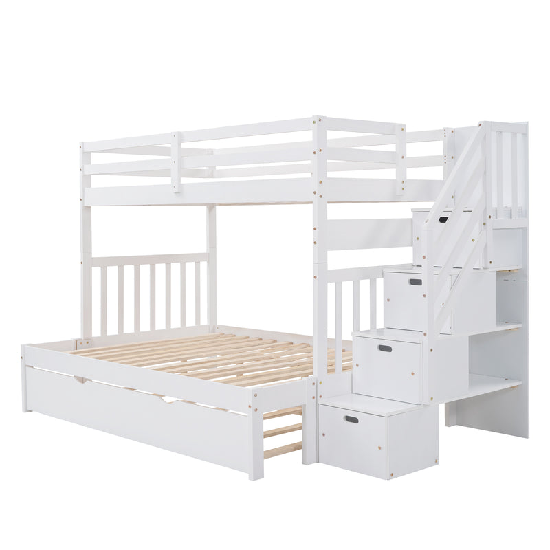 Twin over Twin/Full Bunk Bed with Twin Size Trundle (White)(OLD SKU :LP000025AAK)