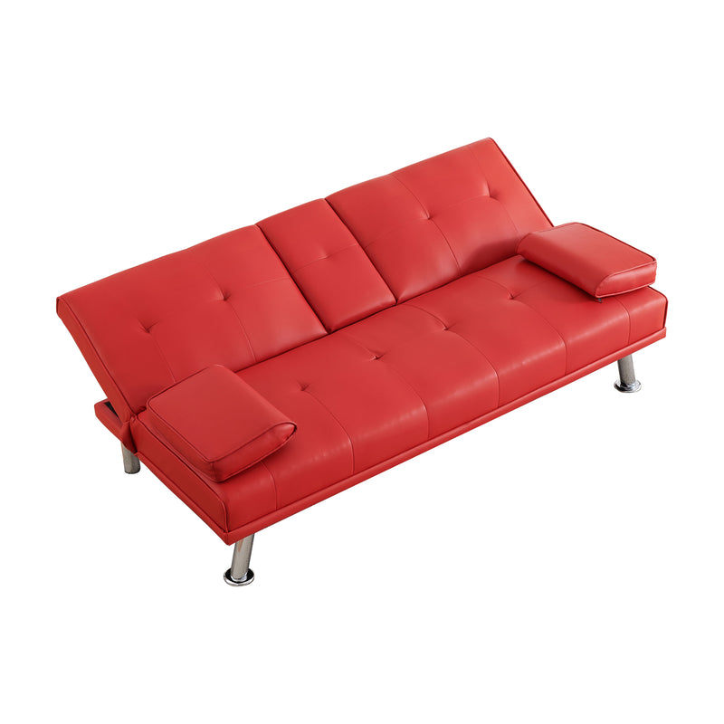 Leather Multifunctional Double Folding Sofa Bed For Office With Coffee Table