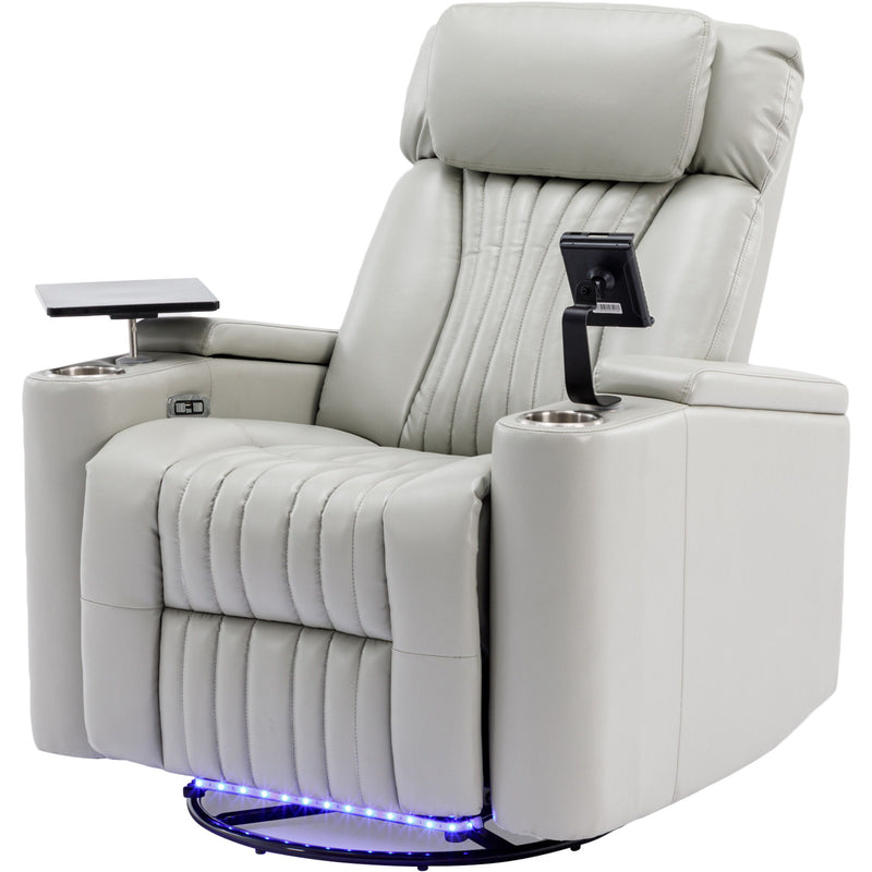 270 Degree Power Swivel Recliner, Home Theater Seating With Hidden Arm Storage And LED Light Strip, Cup Holder, 360 Degree Swivel Tray Table, And Cell Phone Holder, Soft Living Room Chair