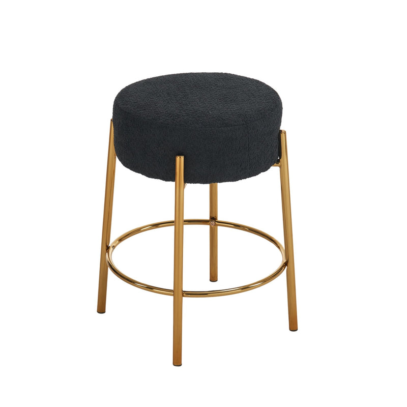 Round Bar Stools (Set of 2), Contemporary Upholstered Dining Stools For Kitchens, Coffee Shops And Bar Stores - Gold Legs