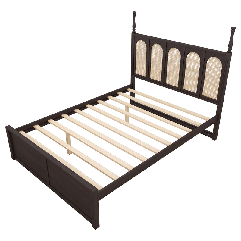 Rattan Platform Bed With With 2 Big Drawers With Trundle