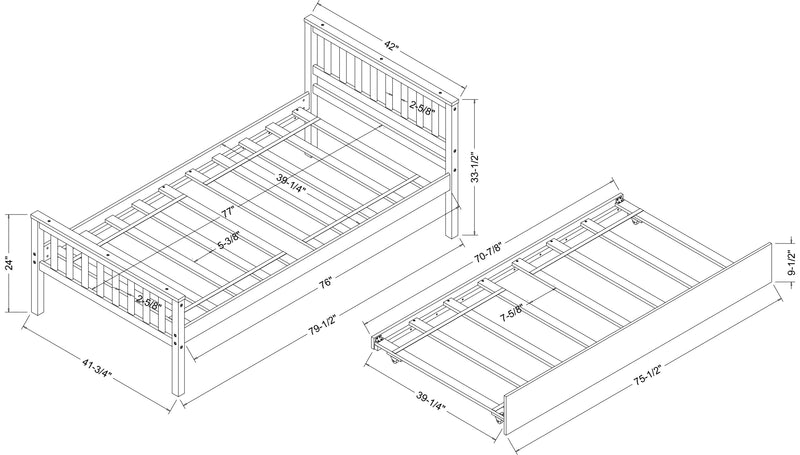 Twin Bed with Trundle, Platform Bed Frame with Headboard and Footboard, for Bedroom Small Living Space,No Box Spring Needed,Espresso(Old SKU:W50440557)