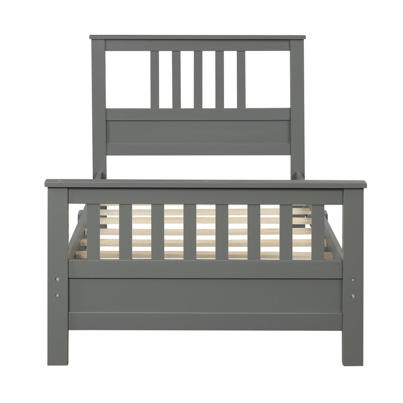 Wood Platform Bed with Headboard and Footboard, Twin (Gray)