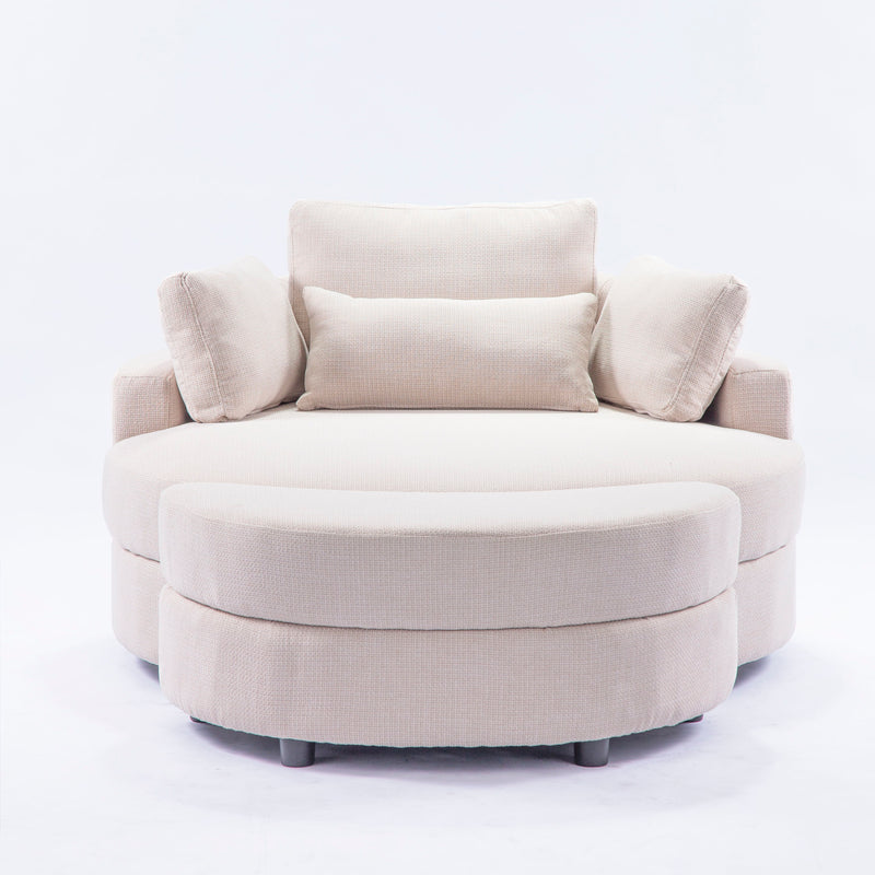 Large Round Chair With Storage Linen Fabric For Living Room Hotel With Cushions