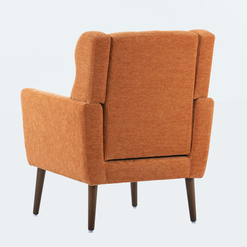 Modern Accent Chair, Chenille Arm Chairs For Living Room, Upholstered Mordern Armchair, Comfy Soft Padded Lounge Chair In Small Space, Bedroom, With Pillow, Solid Wood Leg