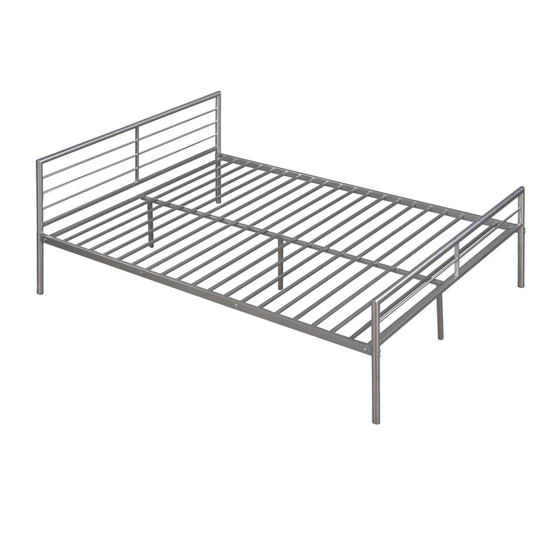 Twin Over Full Metal Bunk Bed With Desk, Ladder And Quality Slats For Bedroom - Silver