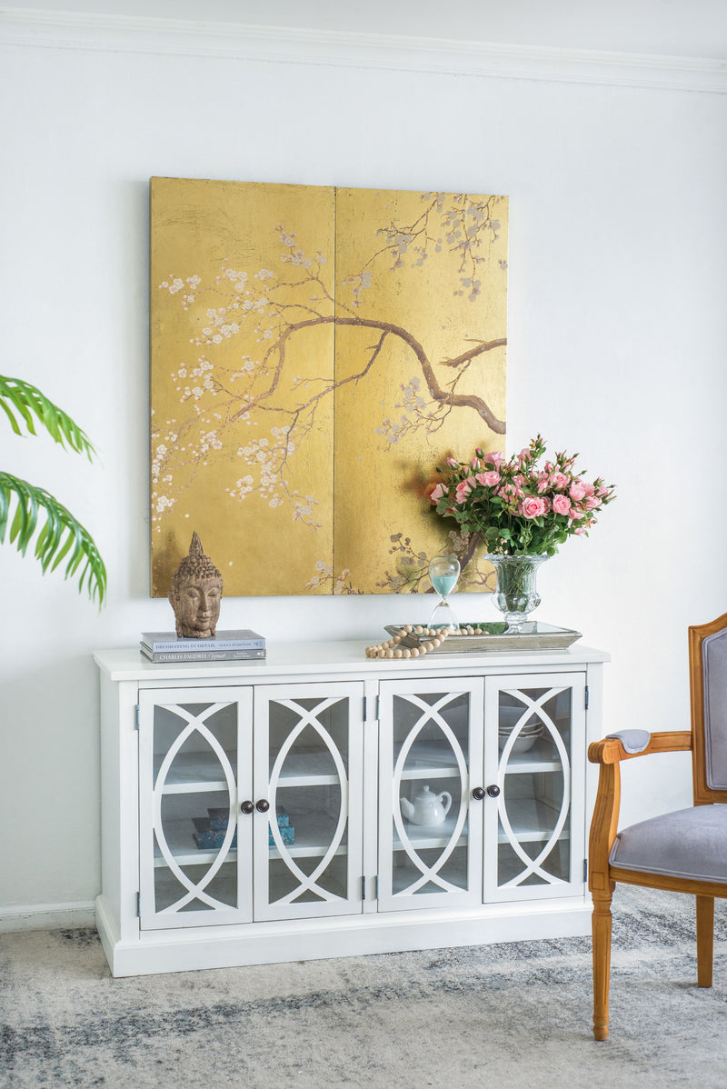 Cherry Blossom Wall Art Panels, Wall Decor For Living Room Dining Room Office Bedroom (Set of 2) - Gold