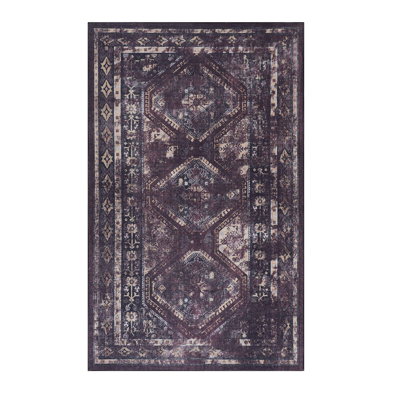 4' x 6' Area Rugs, Washable Rug, Low-Pile, Non-Slip, Non-Shedding, Foldable, Kid & Pet Friendly Area Rugs For Living Room, Bedroom, Kitchen, Dining Room Rug, Perfect Gift - Black / Burgundy