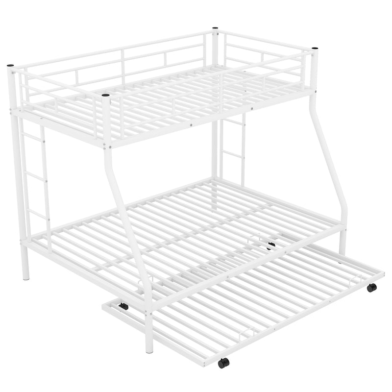 Twin over Full Bed with Sturdy Steel Frame, Bunk Bed with Twin Size Trundle, Two-Side Ladders, White(OLD SKU:MF194424AAK)