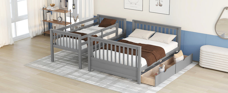 Twin-Over-Full Bunk Bed with Ladders and Two Storage Drawers(Gray){old sku:LT000165AAE}