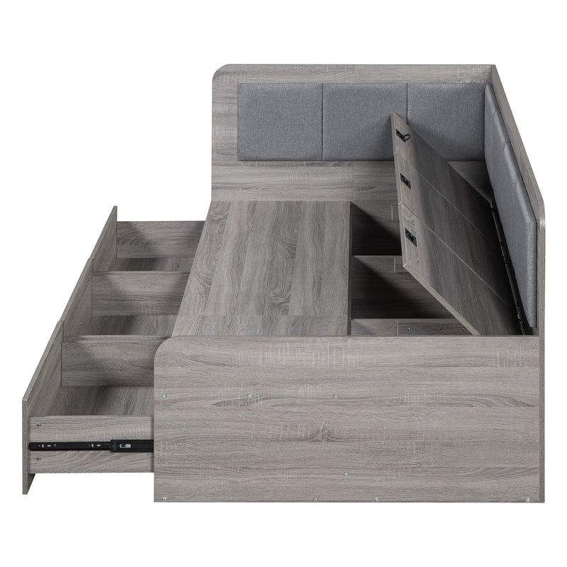 Twin Size Daybed With Three Drawers And Three Storage Compartments - Gray