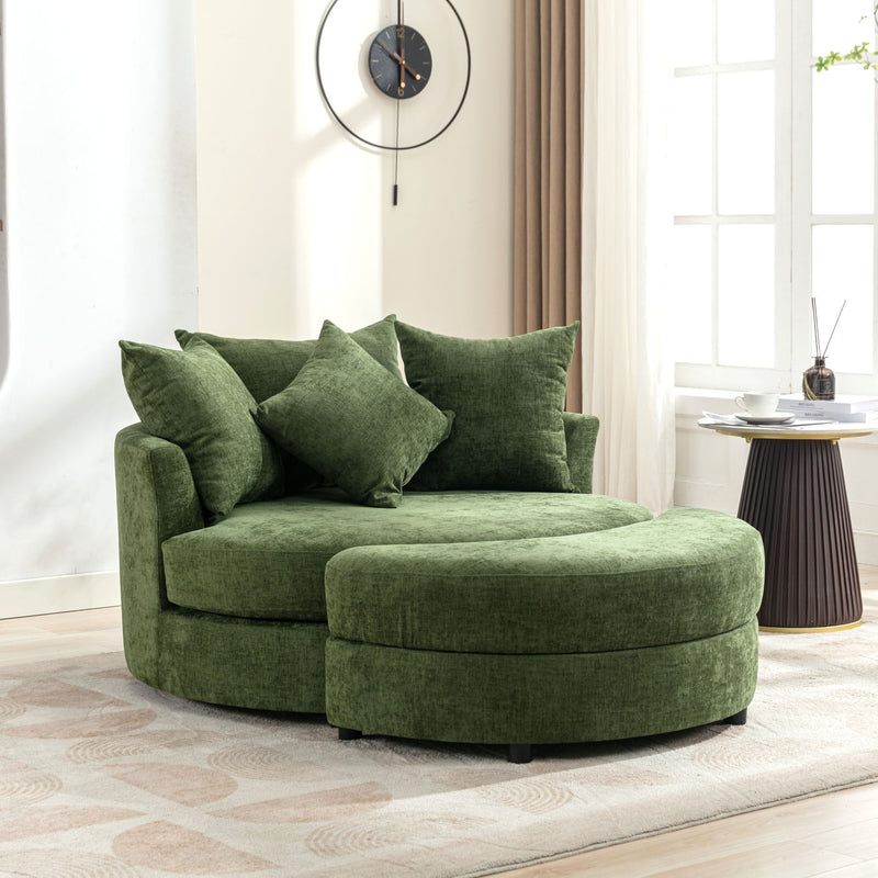 360° Swivel Accent Barrel Chair With Storage Ottoman & 4 Pillows, Modern Chenille Leisure Chair Round Accent For Living Room