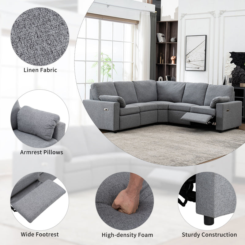 Power Recliner Sectional Sofa Home Theater Reclining Sofa With Two USB Ports, Two Storage Drawers For Living Room