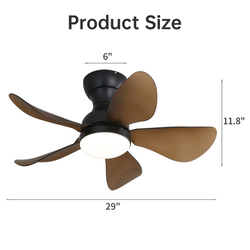 29" Low Profile Flush Mount Ceiling Fan With Light Reversible Motor Remote Control