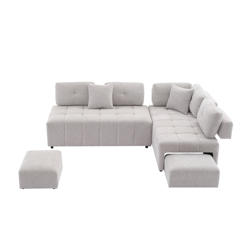 L-Shaped Sofa Sectional Sofa Couch With 2 Stools And 2 Lumbar Pillows For Living Room