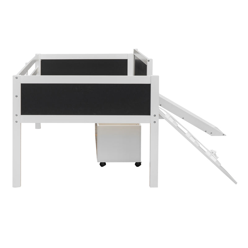 Twin size Loft Bed Wood Bed with Two Storage Boxes - White( old sku: LP000075AAK )